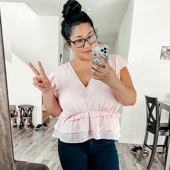 Express Tops - Express Pink Ruffle Peplum Blouse Size XL